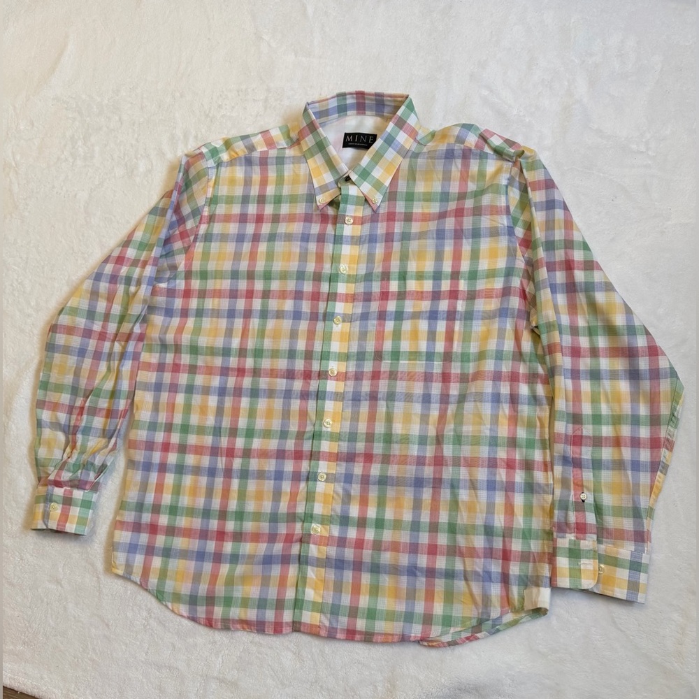 MINE Men’s Size XL  Multi-Color Pastel Gingham Plaid Button-Down Shirt